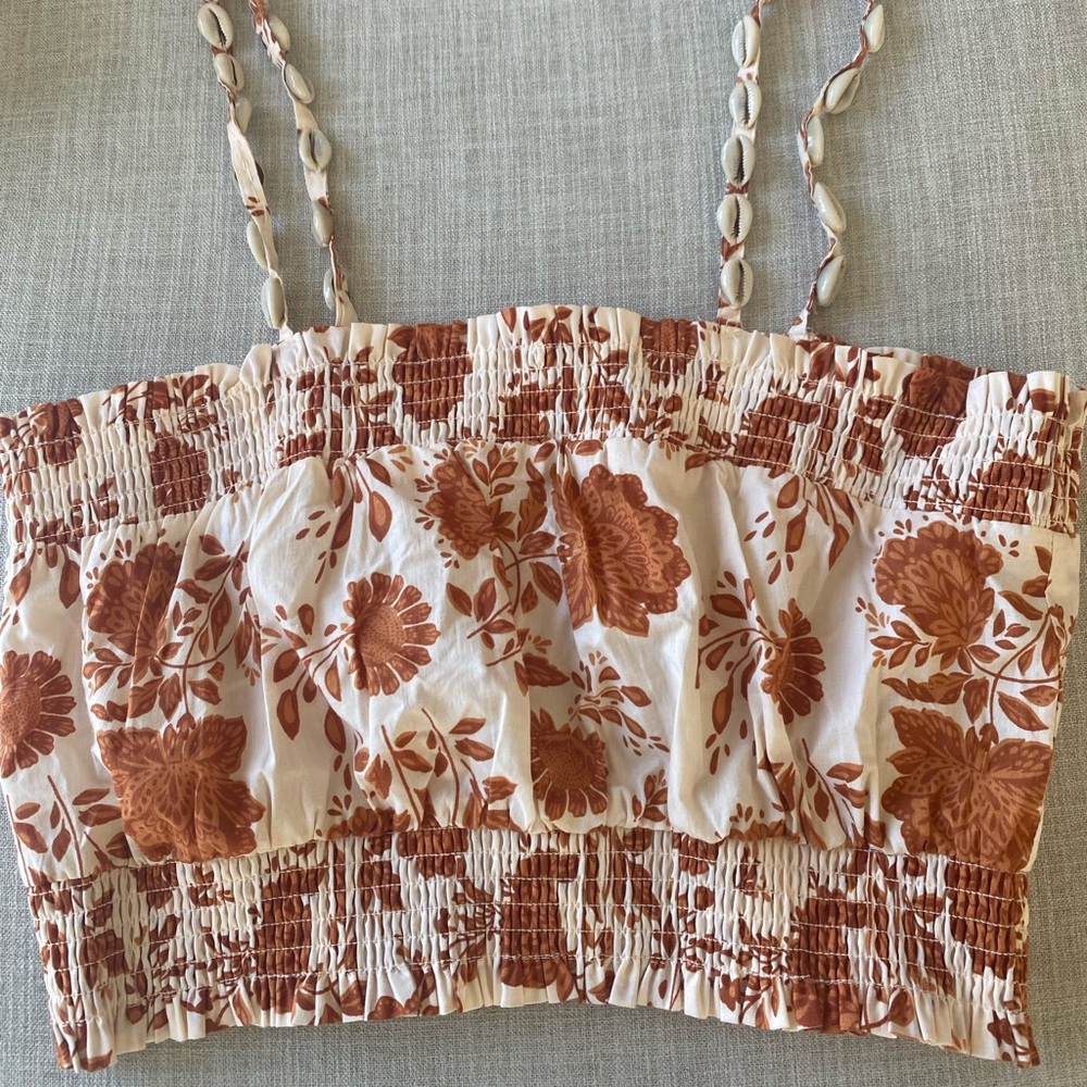 Bailey 44 Cream and Rust Floral Smocked Crop Top